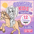 Cowgirl Kids Coloring Page Bundle | 12 Printable Western Girl Coloring Sheets | Horses, Ranch Life & Country Fashion