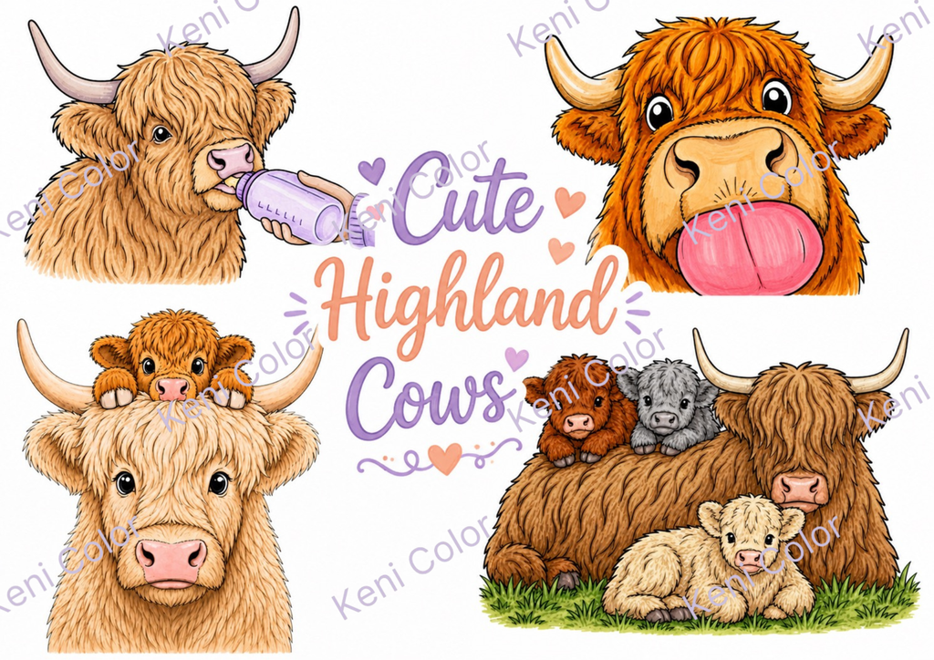 Highland Cow Coloring Pages Bundle: 12 Printable PDF Sheets (Digital Download)