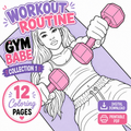Workout Routine Gym Babe Collection 1 | 12 Page Bundle | Strong Confident Powerful Women | Printable PDF Coloring Book | Instant Download