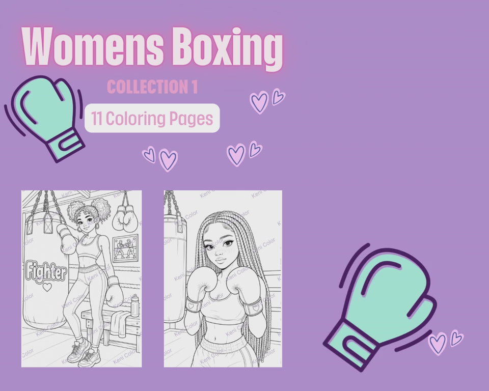 Boxing Baddies Coloring Pages | 12 Page Bundle | Strong Confident Powerful Women | Printable PDF Coloring Book | Instant Download